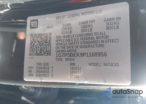 2023 GMC Canyon 2Wd Short Box Elevation z USA, uszkodzony, nr VIN 1GTP5BEK9P1168956